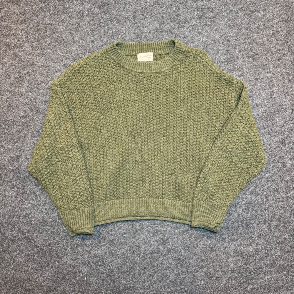 Universal Thread Olive Green Textured Knit Crewneck Sweater Small Relaxed Crop